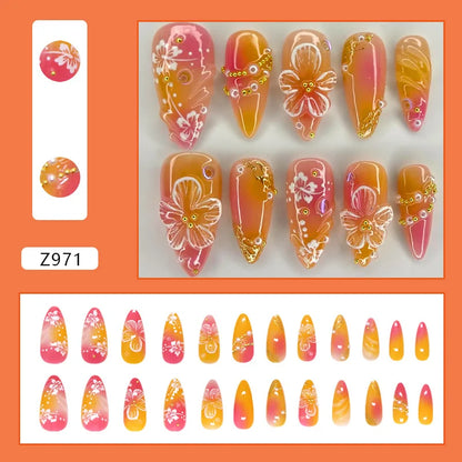 24pcs Faux Ongles 3D Fleurs et Autres Design (Modèle Normal/Modèle Fais Main)