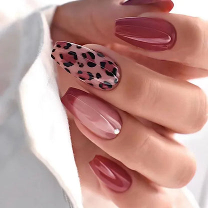 3D Faux Ongles Leopard French Nude Almond ── .✦