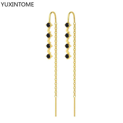 925 Sterling Zircon Geometric Boucles d'Oreilles Pendantes