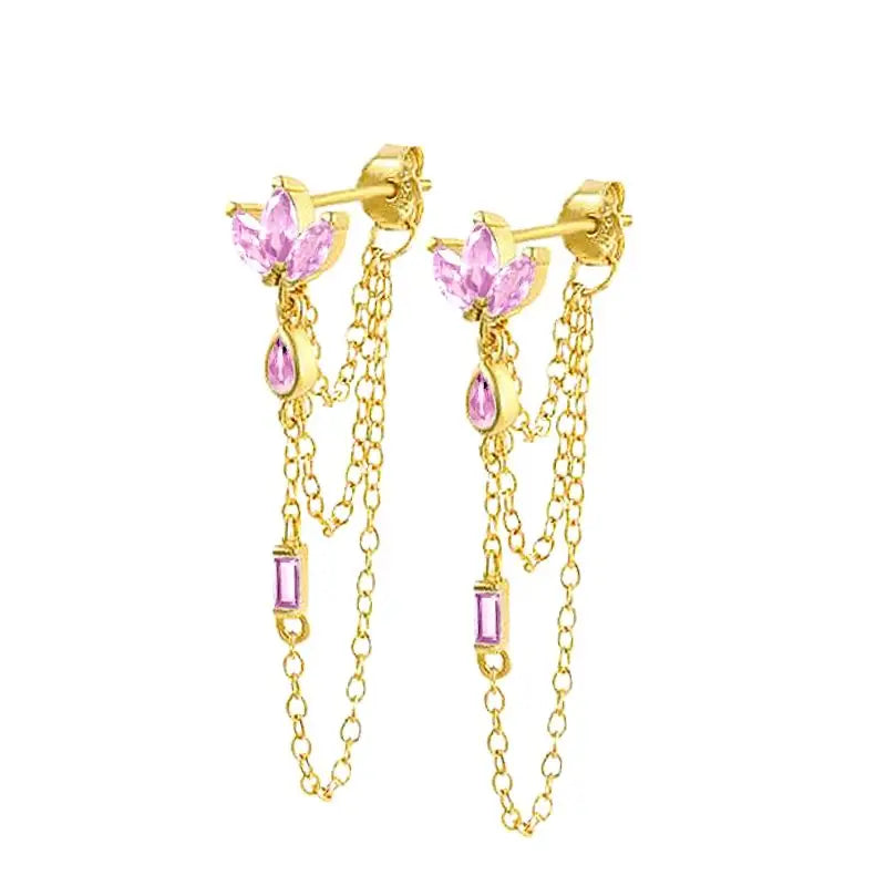 925 Sterling Zircon Geometric Boucles d'Oreilles Pendantes