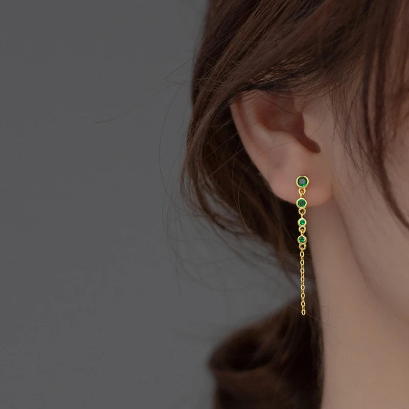 925 Sterling Zircon Geometric Boucles d'Oreilles Pendantes