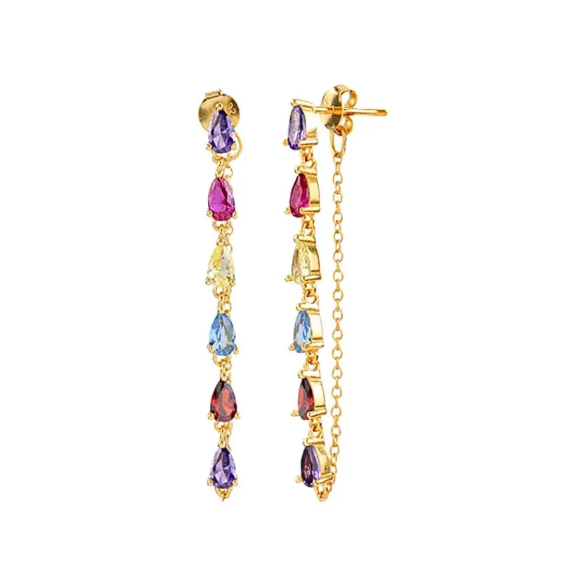 925 Sterling Zircon Geometric Boucles d'Oreilles Pendantes