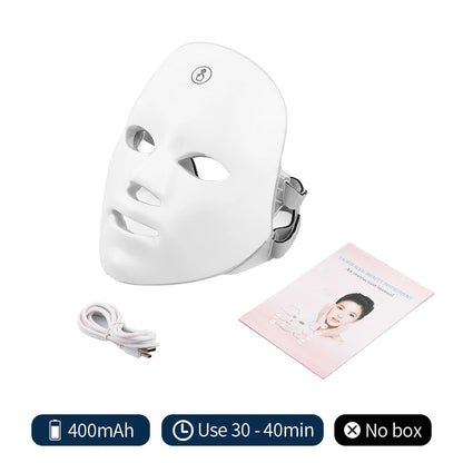 Rechargeable Facial LED Mask 7 Colors LED Photon Beauty Mask Skin Rejuvenation (STOCK Limité)