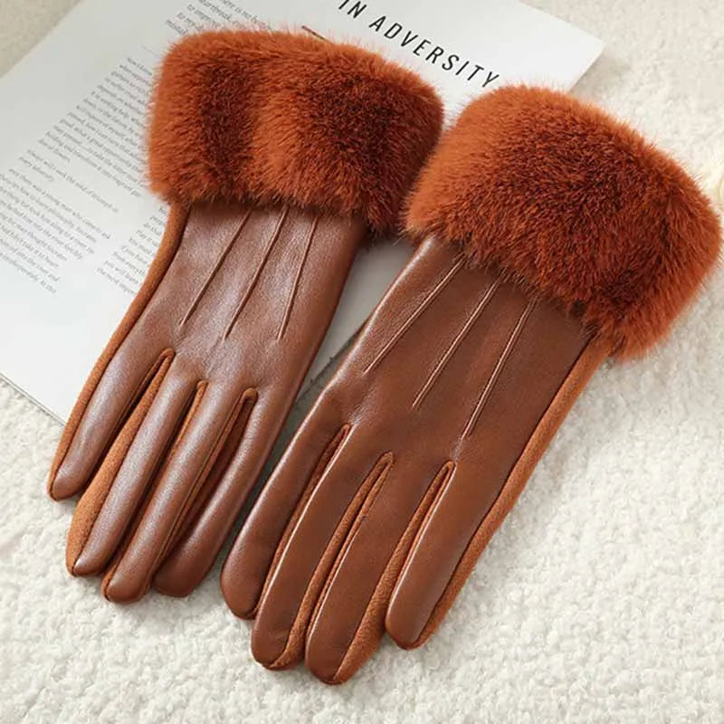 Hiver Luxury Faux Cuir/Fausse Fourrure Gants ⟢