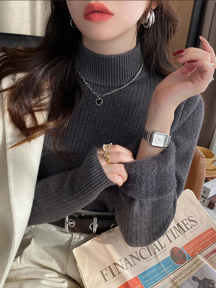 Pull Col Roulé Avec Légère Doublure Parfait Hiver ⟢