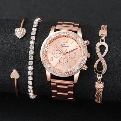 4PCS/Set Fashion Montre + Bracelets Inoxydables
