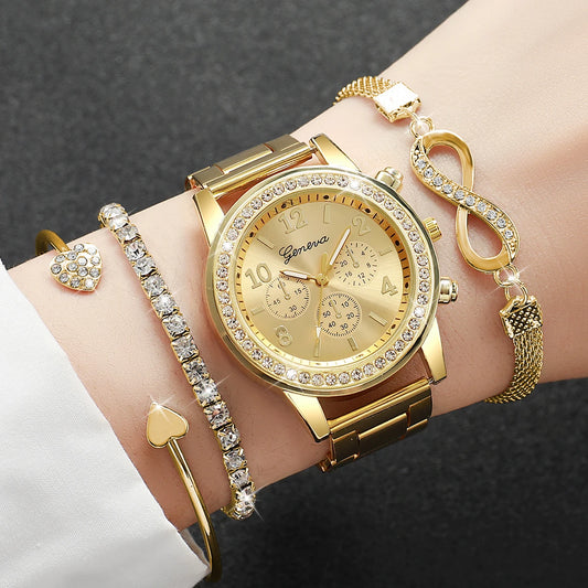 4PCS/Set Fashion Montre + Bracelets Inoxydables