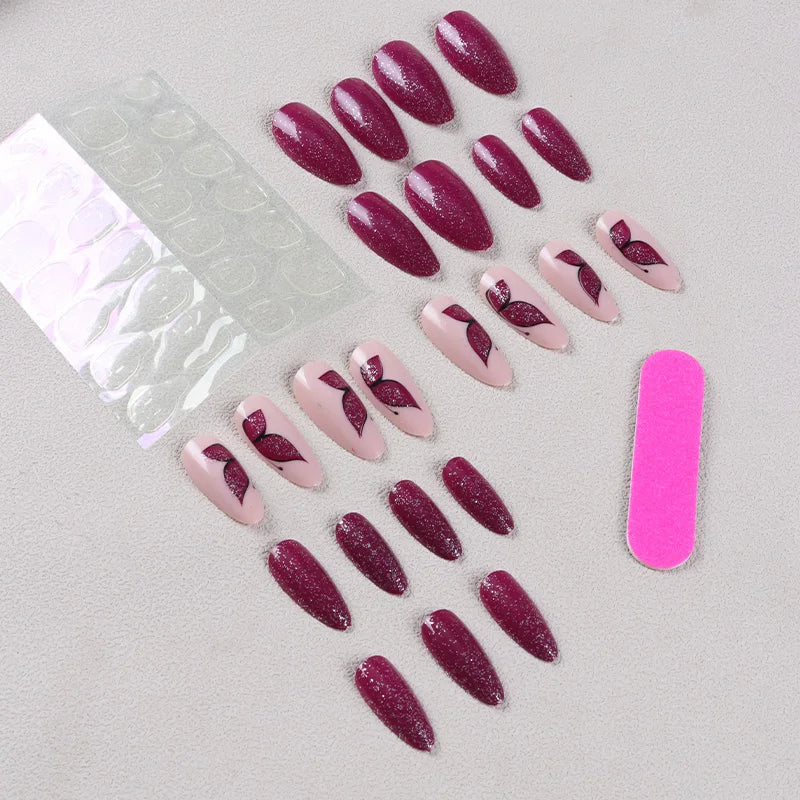 24 pcs Faux Ongles Couleur/Nude/Papillon COMBO ─ .✦