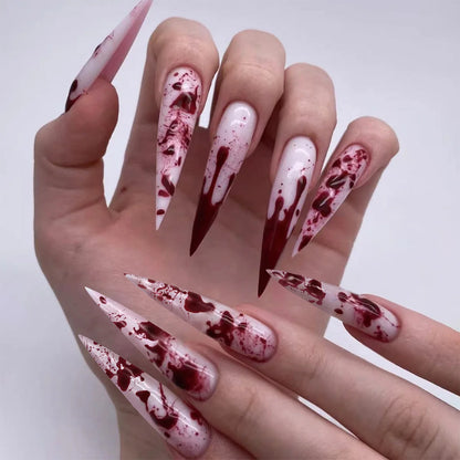 24Pcs Horror Comic Tomie Faux Ongles Parfait  ִֶָ..🦇
