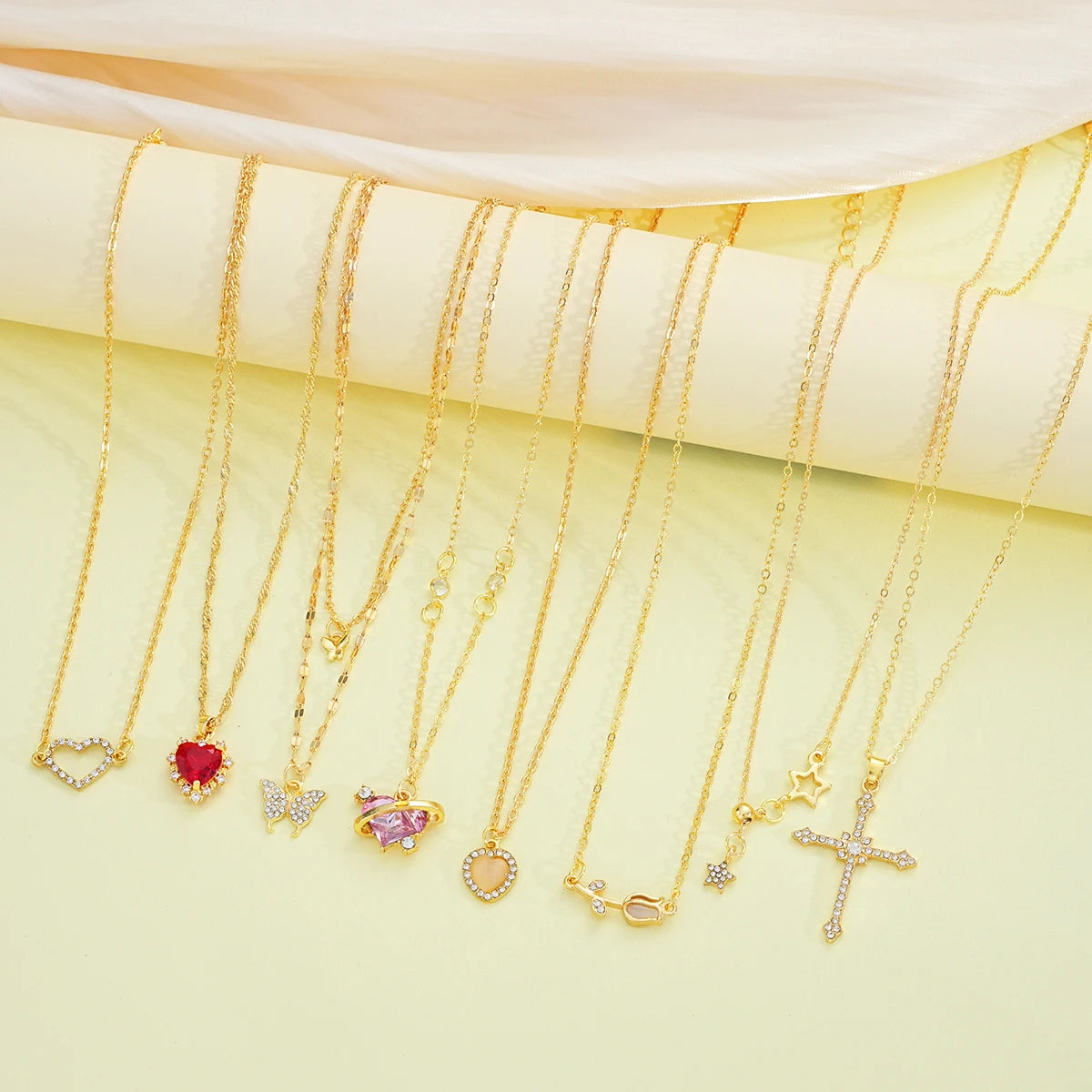 8 Pcs Simple Colliers Inoxydables Dorées