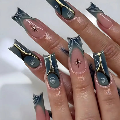 24Pcs Mid-Taille Faux Ongle Shape Carré R2U ꒦︶