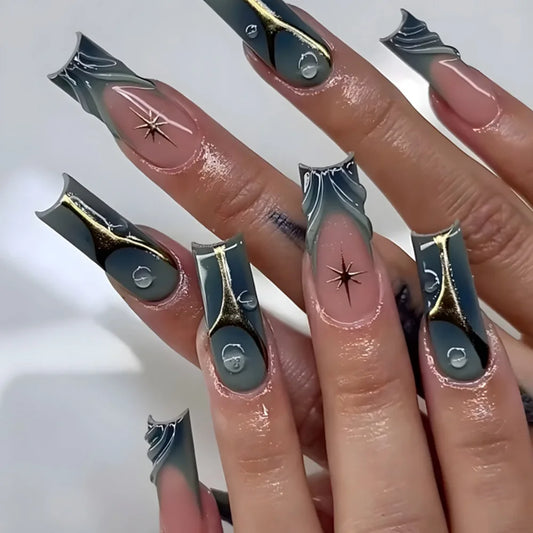 24Pcs Mid-Taille Faux Ongle Shape Carré R2U ꒦︶