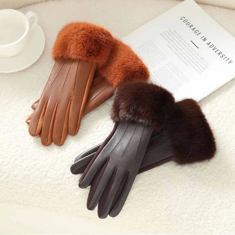 Hiver Luxury Faux Cuir/Fausse Fourrure Gants ⟢