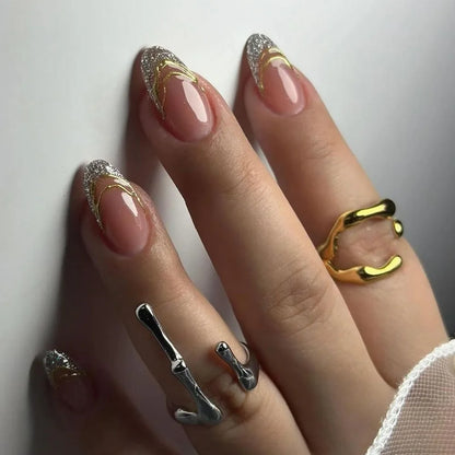 24Pcs Metallic✧Faux Ongles Réutilisables ✧