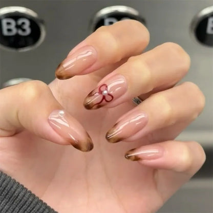 3D Faux Ongles Leopard French Nude Almond ── .✦
