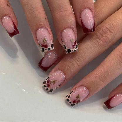 3D Faux Ongles Leopard French Nude Almond ── .✦