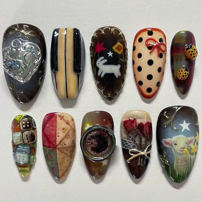 24pcs Faux Ongles 3D Fleurs et Autres Design (Modèle Normal/Modèle Fais Main)