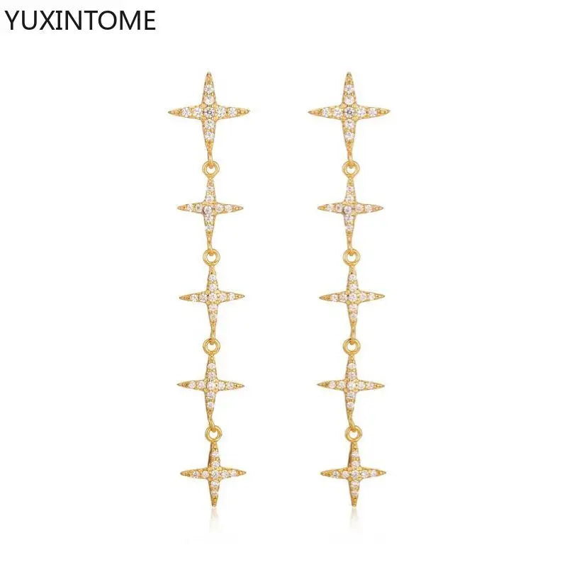 925 Sterling Zircon Geometric Boucles d'Oreilles Pendantes