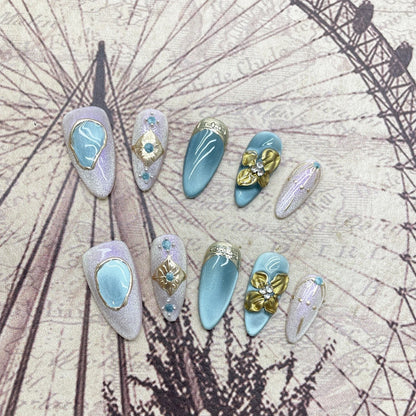 10PCS Fait Main Faux Ongles Réutilisables Fleury ⋆˚✿