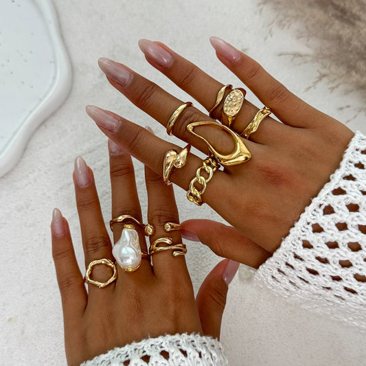 12Pcs/Set Vintage Imitation Perle Bagues ─ .✦