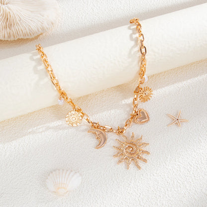 Vintage Coeur Soleil Lune Pendantif Trendy ── .✦