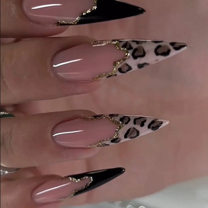 3D Faux Ongles Leopard French Nude Almond ── .✦