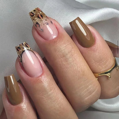 3D Faux Ongles Leopard French Nude Almond ── .✦