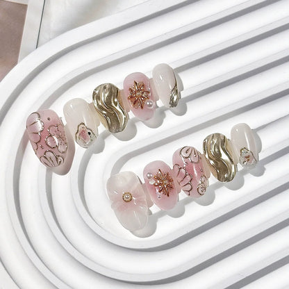 10Pcs Faux Ongles Réutilisables Fait à la Main જ⁀➴