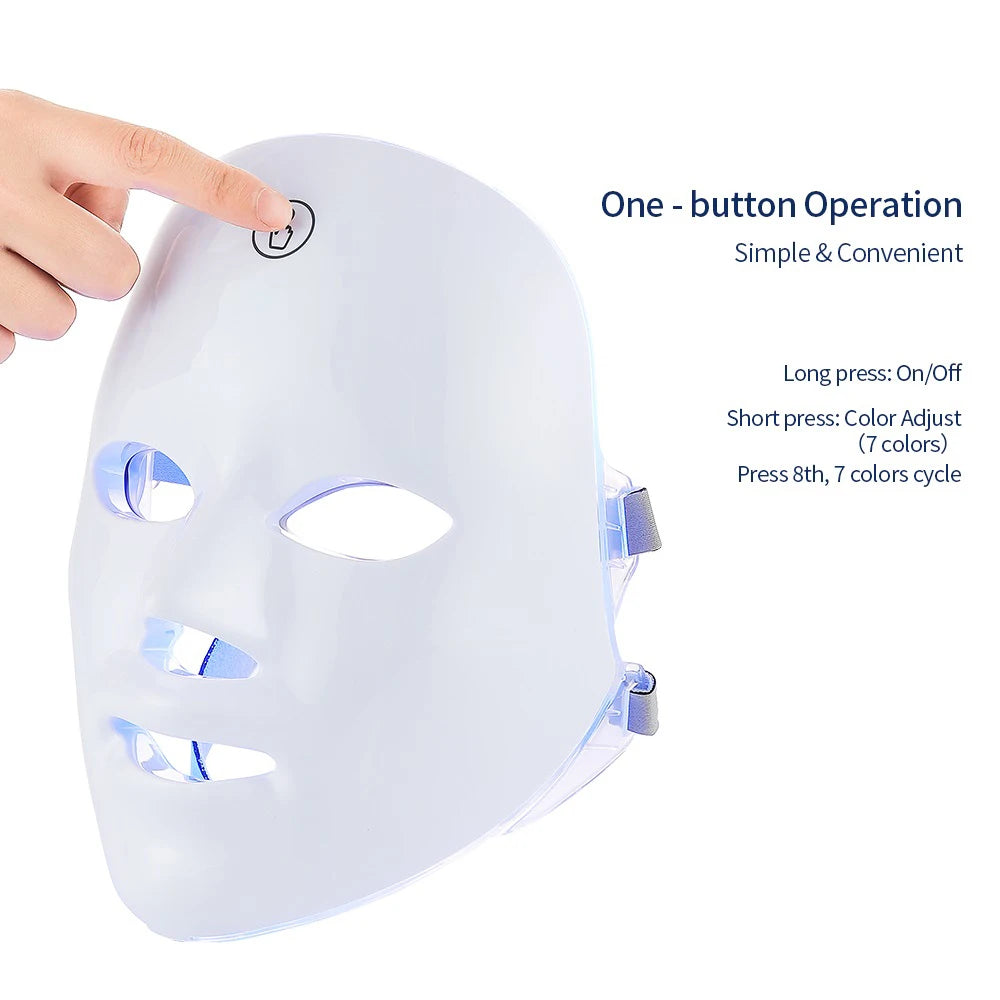 Rechargeable Facial LED Mask 7 Colors LED Photon Beauty Mask Skin Rejuvenation (STOCK Limité)
