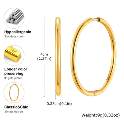 Vnox 20mm/25mm/30mm/40mm Boucles d'Oreilles en Forme de Hoop Inoxydables