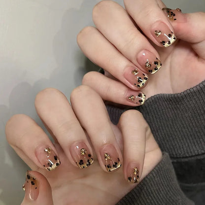 3D Faux Ongles Leopard French Nude Almond ── .✦