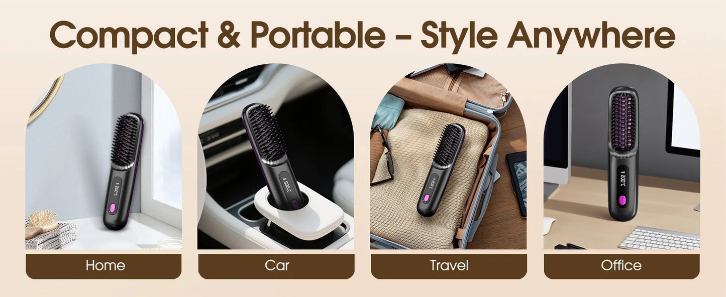 Mini Lisseur Brosse Cheveux Sans Fil Rechargeable à Mettre Dans Son Sac ⊹ ˖