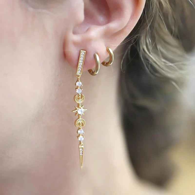 925 Sterling Zircon Geometric Boucles d'Oreilles Pendantes