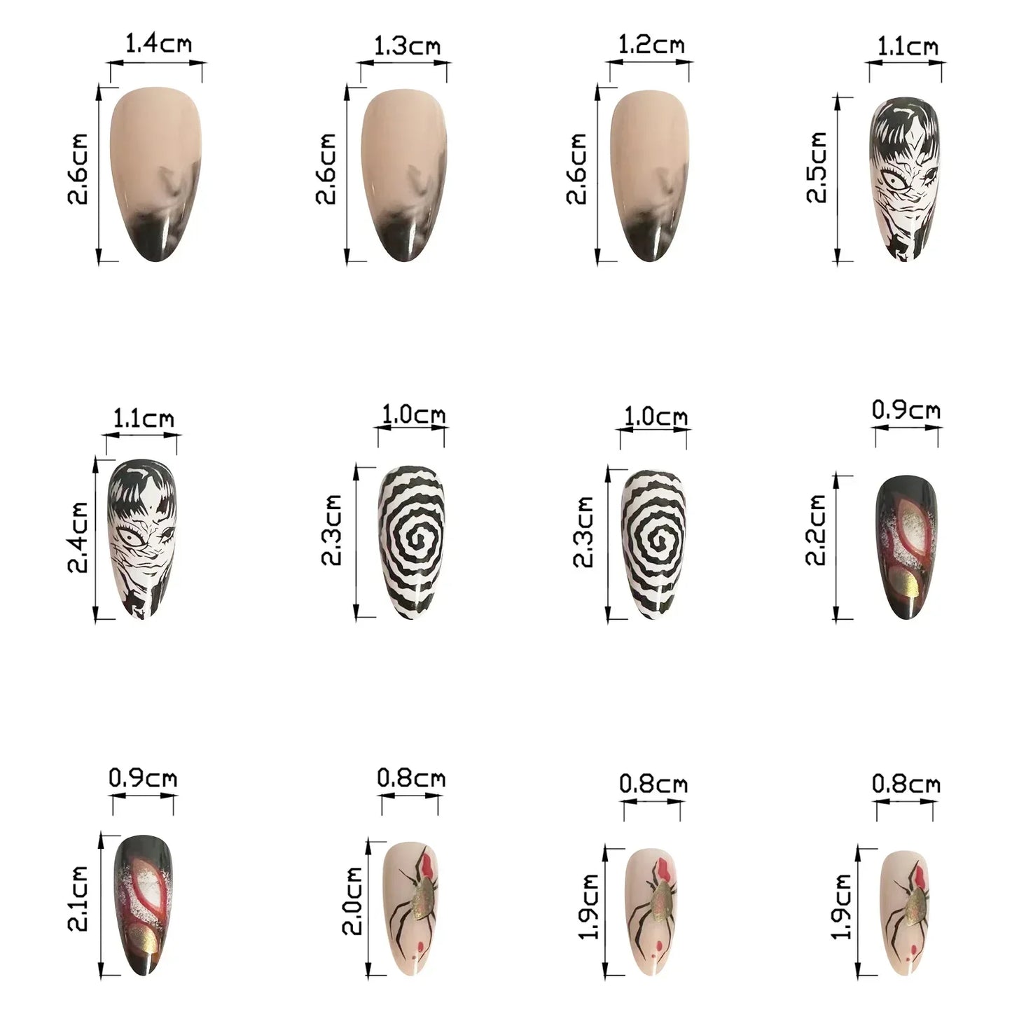 24Pcs Horror Comic Tomie Faux Ongles Parfait  ִֶָ..🦇