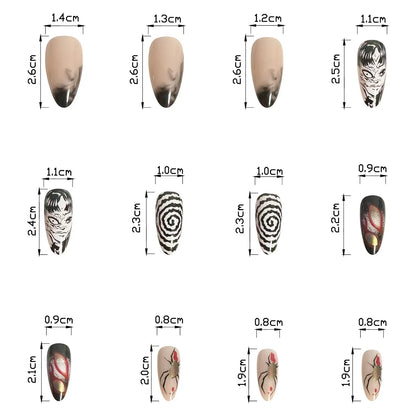 24Pcs Horror Comic Tomie Faux Ongles Parfait  ִֶָ..🦇