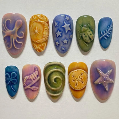 24pcs Faux Ongles 3D Fleurs et Autres Design (Modèle Normal/Modèle Fais Main)