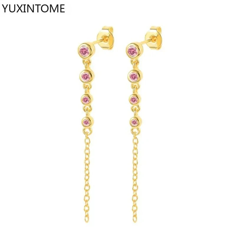 925 Sterling Zircon Geometric Boucles d'Oreilles Pendantes