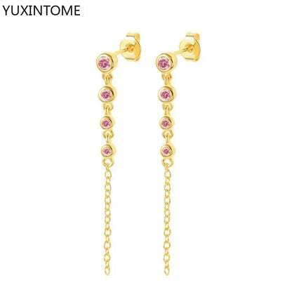 925 Sterling Zircon Geometric Boucles d'Oreilles Pendantes