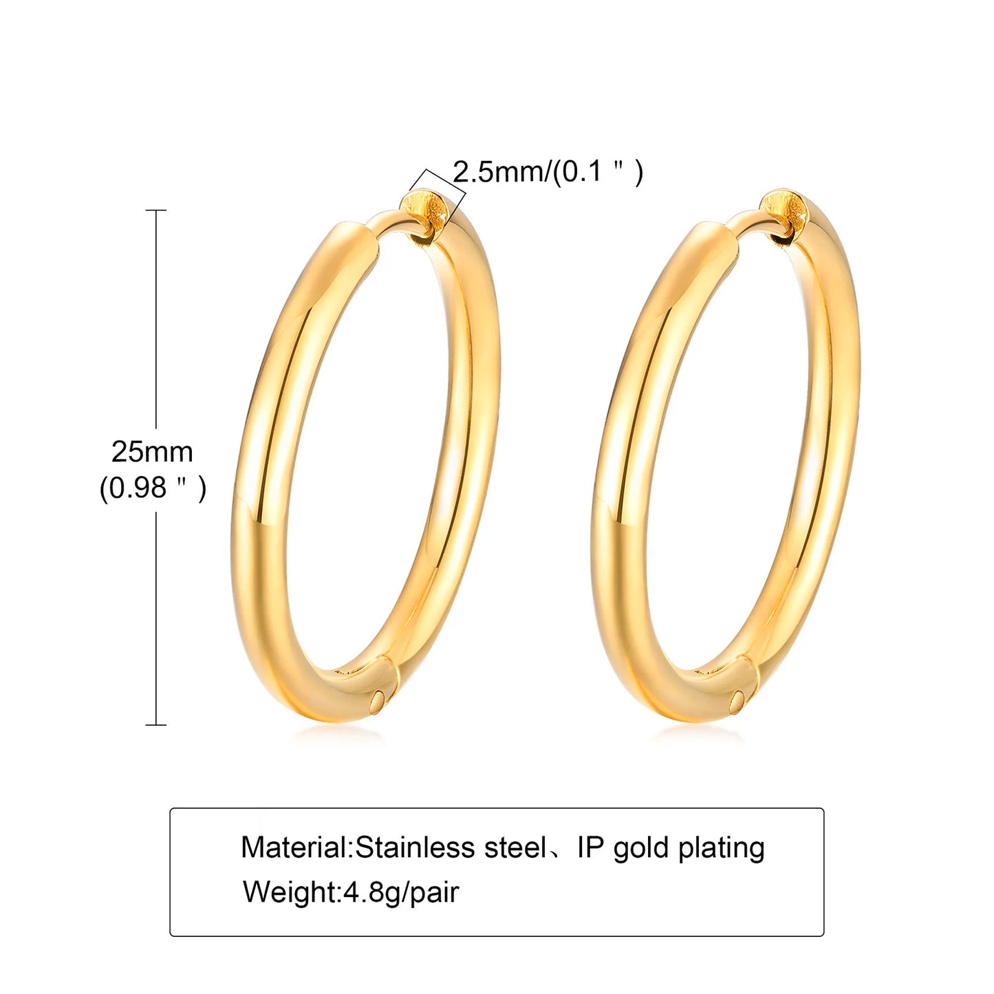 Vnox 20mm/25mm/30mm/40mm Boucles d'Oreilles en Forme de Hoop Inoxydables