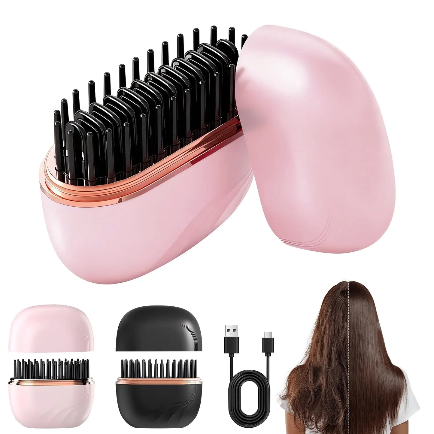 New Mini Brosse à Lisser Rechargeable ♡ Parfaite Pour Mettre Dans Son Sac ✘