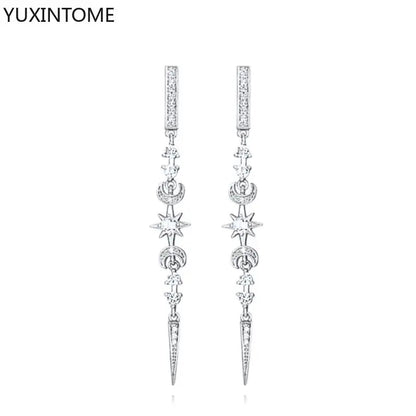 925 Sterling Zircon Geometric Boucles d'Oreilles Pendantes