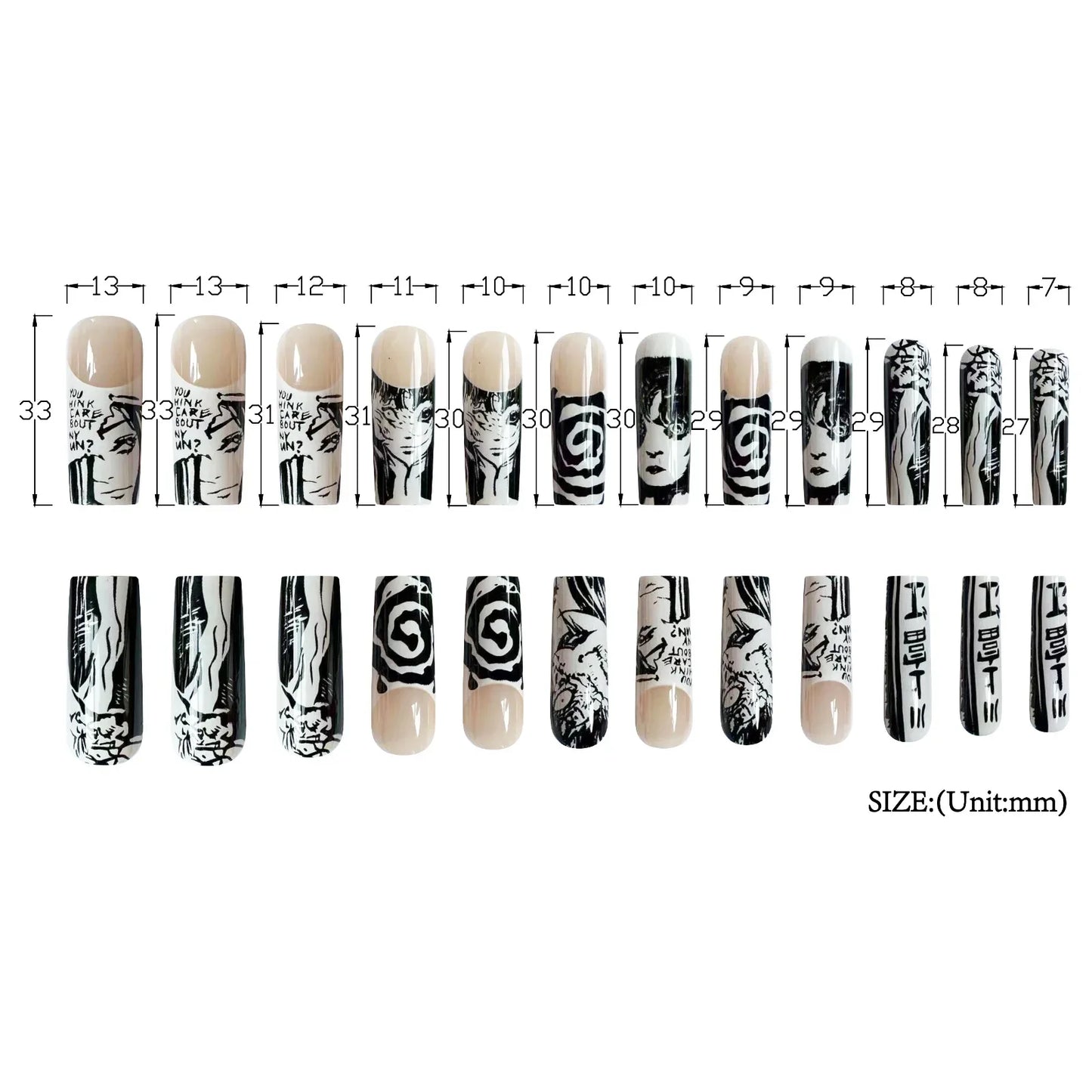 24Pcs Horror Comic Tomie Faux Ongles Parfait  ִֶָ..🦇