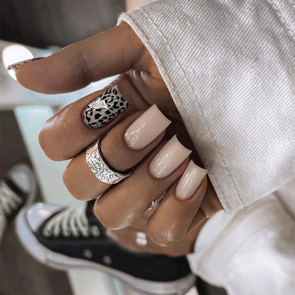 3D Faux Ongles Leopard French Nude Almond ── .✦