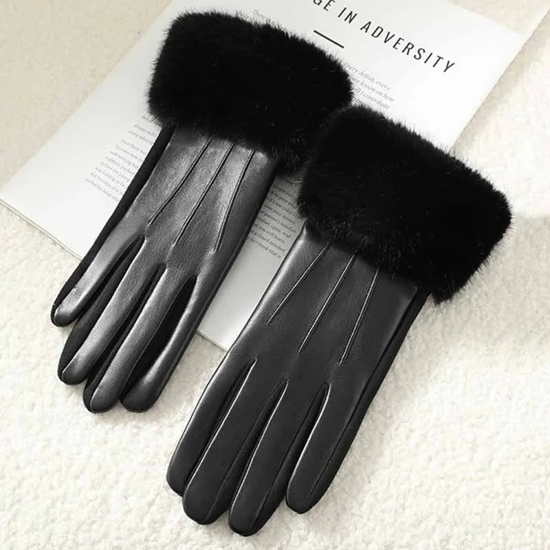 Hiver Luxury Faux Cuir/Fausse Fourrure Gants ⟢