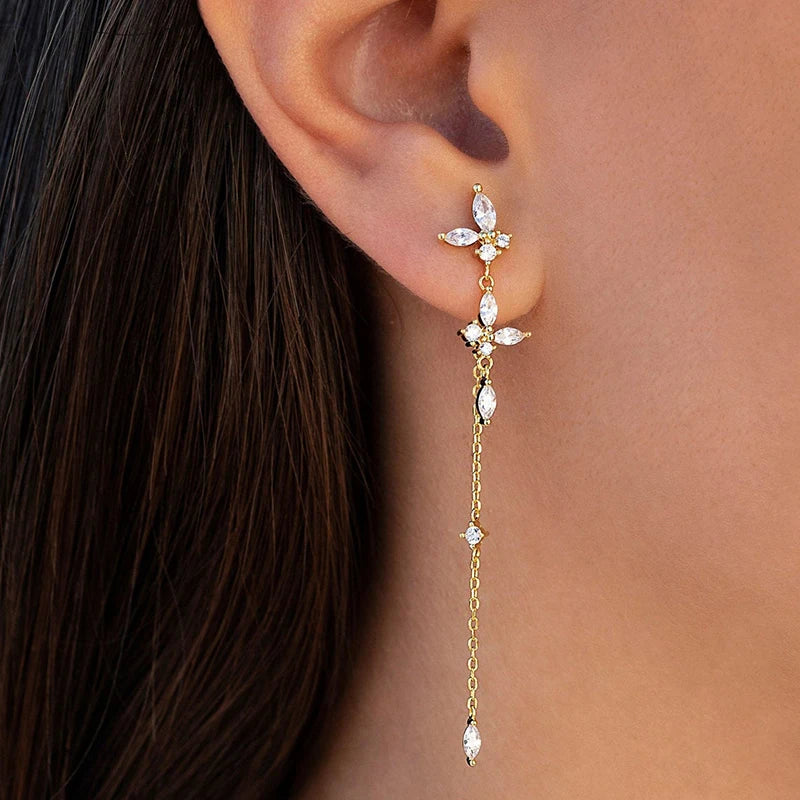 925 Sterling Zircon Geometric Boucles d'Oreilles Pendantes