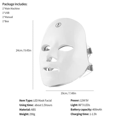 Rechargeable Facial LED Mask 7 Colors LED Photon Beauty Mask Skin Rejuvenation (STOCK Limité)