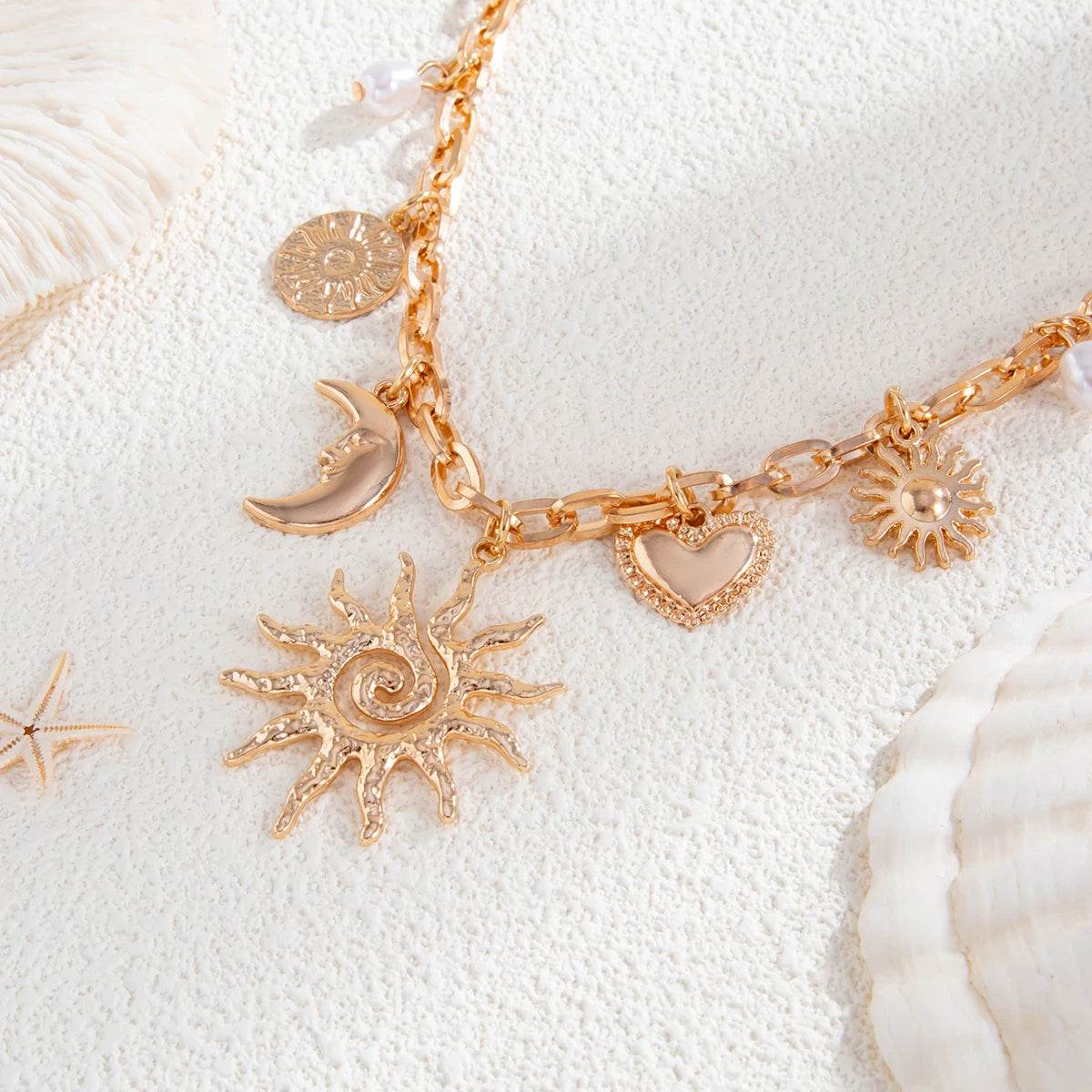 Vintage Coeur Soleil Lune Pendantif Trendy ── .✦