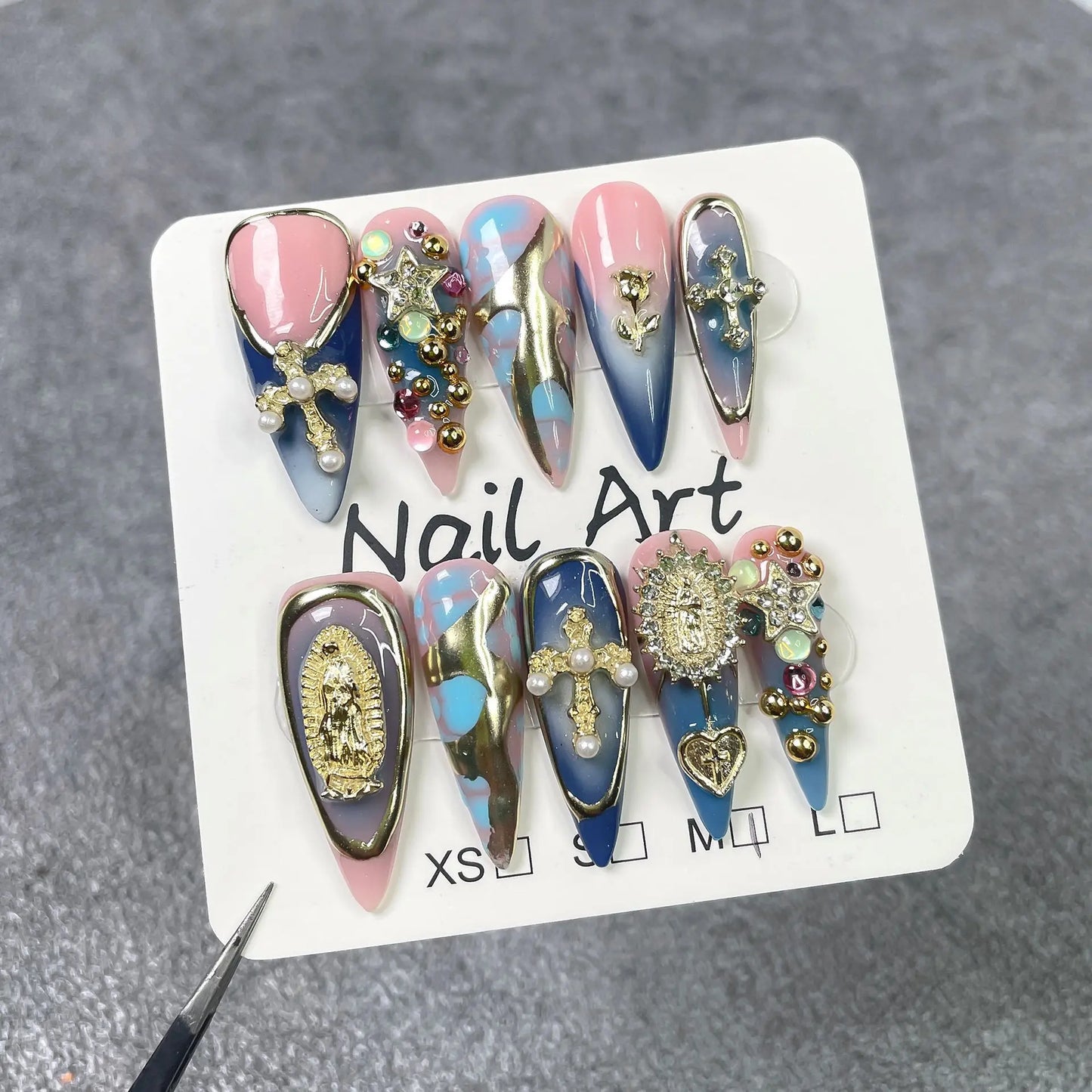10Pcs 3D Faux Ongles Professionnels Réutilisables Décorés -HAND MADE