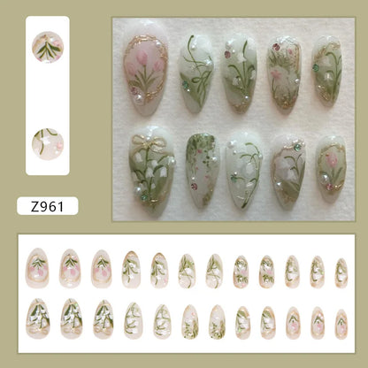 24pcs Faux Ongles 3D Fleurs et Autres Design (Modèle Normal/Modèle Fais Main)