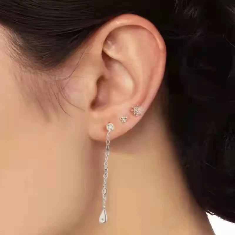 925 Sterling Zircon Geometric Boucles d'Oreilles Pendantes